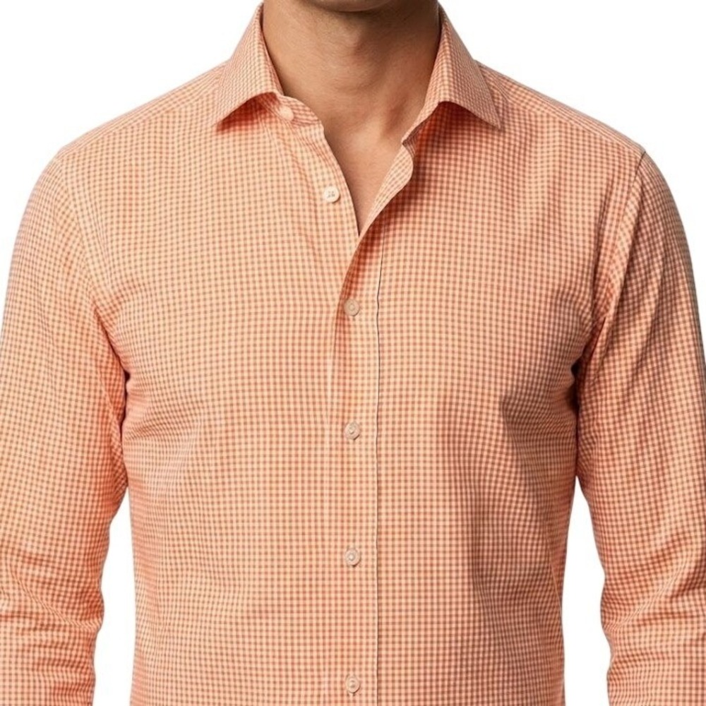 Eton of Sweden Dress Shirt Mens 41 16 Slim Fit Orange Gingham Checkered L/S USA